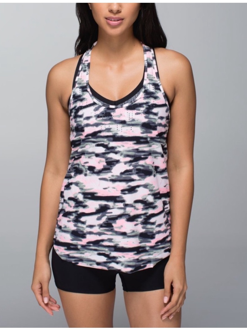 lululemon athletica Pink and Black Camo Water Bound Singlet
